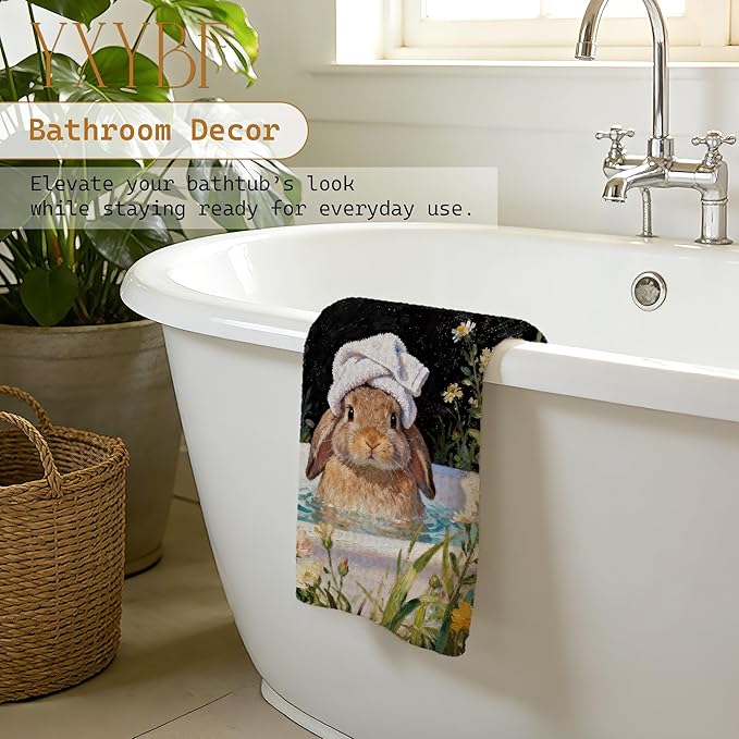 Funny Bunny Hand Towels for Kids Bathroom Washroom Decor 16x24 Inches, Gifts for Bunny Lovers, Floral Rabbit Bathroom Hand Tea Towels Decorative