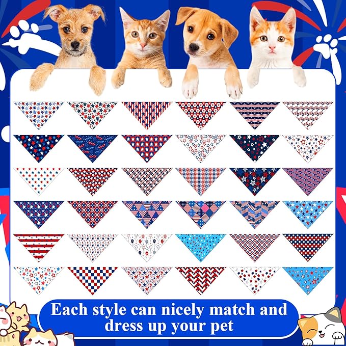 Sanwuta 72 Pcs 250th Anniversary Dog Bandana Bulk Patriotic USA Flag Washable Puppy Triangle Scarfs 4th of July Cat Bandanas Adjustable Soft Pet Triangle Bibs for Small Medium Dogs Cats Pets Costume