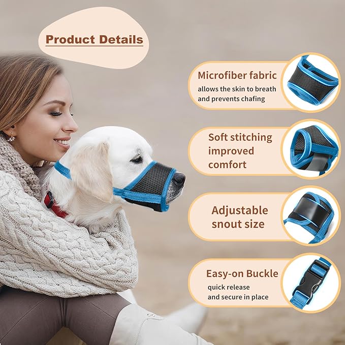 HEELE Dog Muzzle,Soft Nylon Muzzle Anti Biting Barking Chewing,Air Mesh Breathable Drinkable Adjustable Loop Pets Muzzle for Small Medium Large Dogs (Sky Blue, XL)