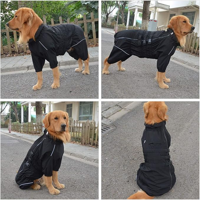 Lovelonglong Waterproof Dog Raincoat – 7-Leg Full Body Dog Rain Suit with Reflective Strips & Leash Opening, Outdoor Dog Jacket for Rainy Weather