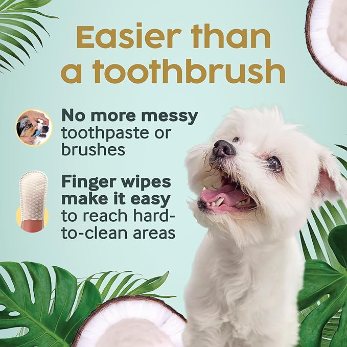 Cocopup Dog Teeth Cleaning Wipes | Pet Dental Finger Wipes | Dogs and Cats Tooth Cleaning Pads Plaque Remover Ear Nose Paws Fur Cleaners | Contains Coconut Oil | 2 Pack of 50