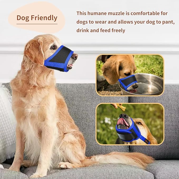HEELE Dog Muzzle,Soft Nylon Muzzle Anti Biting Barking Chewing,Air Mesh Breathable Drinkable Adjustable Loop Pets Muzzle for Small Medium Large Dogs 4 Colors 4 Sizes (Blue, S)