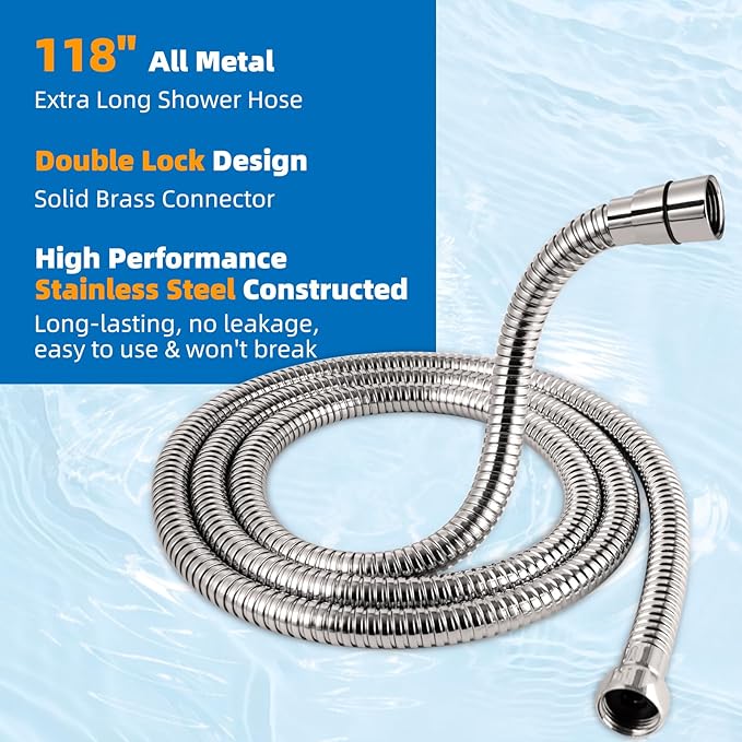 Hibbent All Metal Dog Sprayer Attachment Set, Stainless Steel Pet Shower Sprayer for Dog Washing and Bathing, 4 Sprays Handheld with Pause Mode, Brass Shower Diverter Valve, 119" Hose, Brushed Nickel