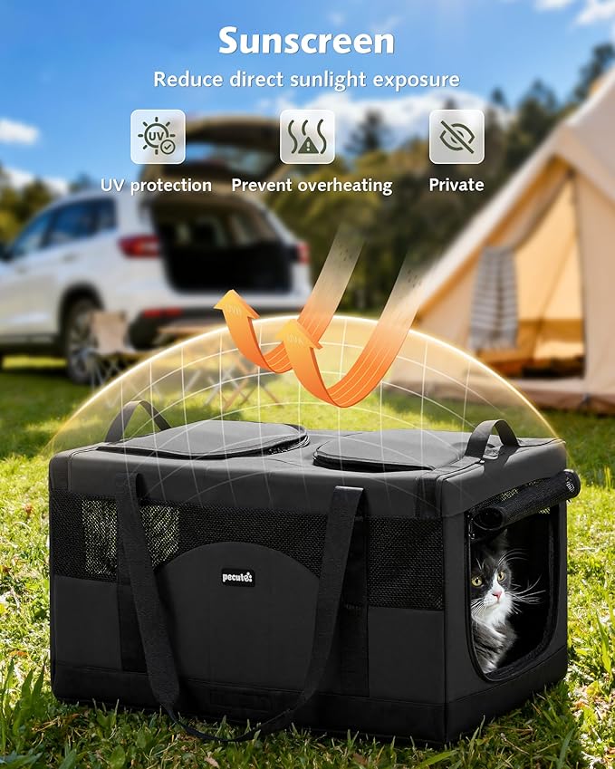 Pecute Dual Compartment Pet Carrier for Multi-Cat Families & Small Dog Owners, Collapsible Dog Crate with Reinforced Steel Frame, Car Safety Design for Travel, Vet Visits & Home Use, Dark Gray
