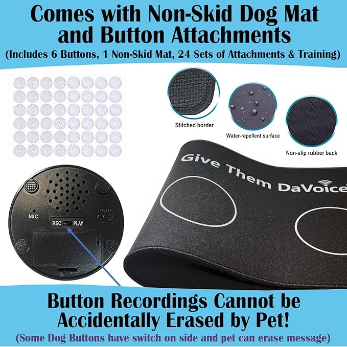 DaVoice Cat & Dog Buttons for Communication, Recordable Buttons for Cats & Dogs Communication, Cat & Dog Talking Pet Button Starter Gift Set, 6 Dog Training Buttons with Mat, Dots & Training Videos