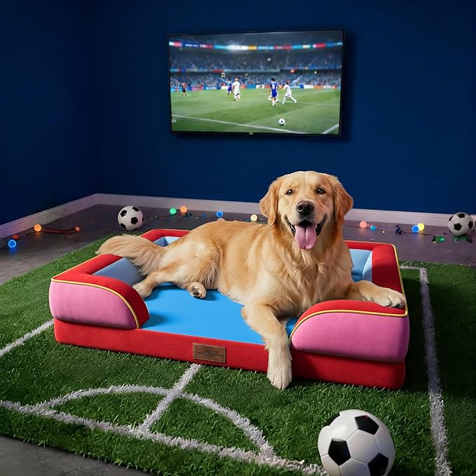 Comfort Expression Orthopedic Dog Bed for Large Dogs 36x27 Inch, Waterproof Egg Crate Foam Large Pet Bed with Bolsters, Dog Couch with Washable Cover & Non-Slip Bottom, Los Angeles