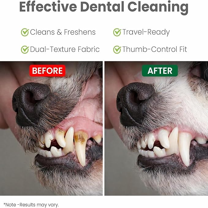 Pet Dog Teeth Cleaning Finger Wipe – 50-Count Disposable Teeth & Gum Cleaning Dental Wipes for Dogs & Cats, Embossed Finger Pads for Plaque & Tartar Removal, Breath Freshening, No-Rinse Oral Care