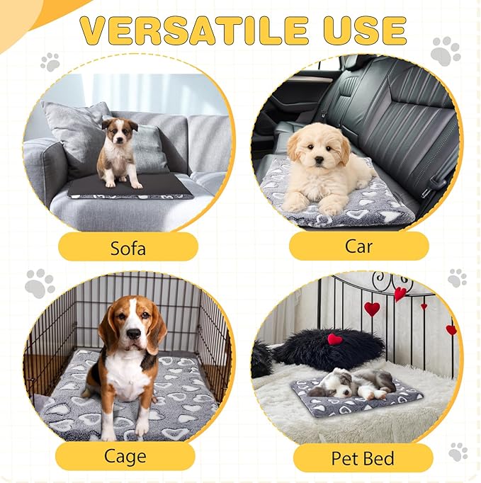 VitalCozy 3 Pcs Waterproof Reversible Dog Crate Pad Warm and Cool Dog Cats Bed Mat for Crates Sleeping Mat Cozy Heart Pattern Pet Bed for Puppy Cat Puppy Kitten Cushion Carrier, Grey(24"x18"x1.6")