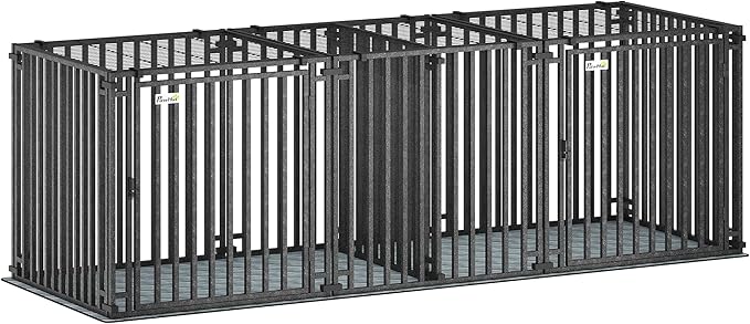 PawHut 83" L Heavy Duty Dog Crate, Extra Large Metal Cage Kennel with Divider and Mat, Modular Pet Playpen for Small Medium Large Breeds, Double Doors, Indoor Outdoor Use, Black