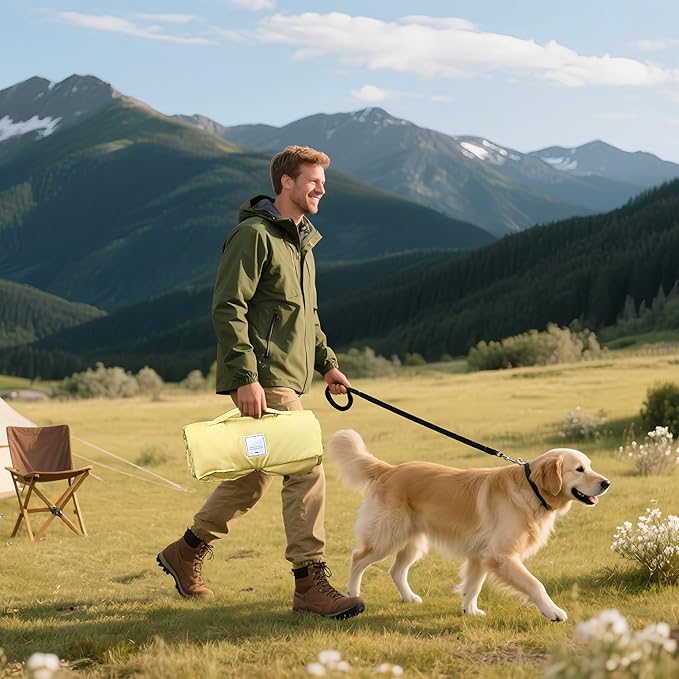 Travel Dog Bed | Camping Dog Bed | 37.4"x25.6" Waterproof Outdoor Dog Mat | Portable Place Mat for Dogs with Handle | Machine Washable | Easy Clean for Outdoor Adventures (Brown, Medium)