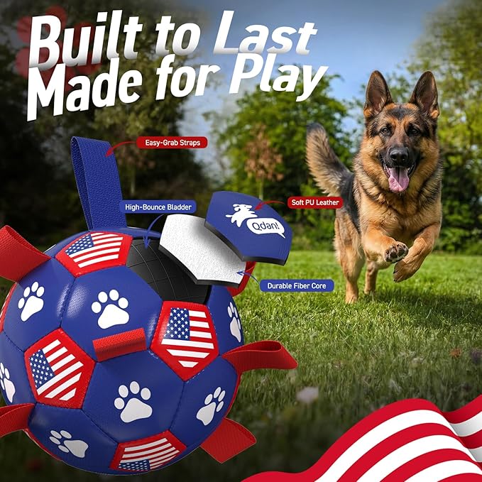 QDAN Dog Toys, Soccer Ball with Straps, Durable Dogs Balls for Extra Large Breeds, Beach Pool Water Toy, Dog Birthday Gifts, Herding Balls (9 Inch)
