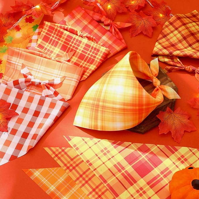 Abbylike 200 Pcs Orange Plaid Dog Bandanas Bulk Check Pattern Bandanas for Dogs Triangle Kerchief Bib Scarf for Pet Party Costume Photo Props Accessories Pet Shops Groomers Services, 25 Styles