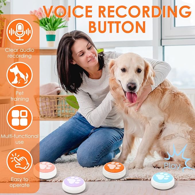 4Pcs Dog Speaking Button Voice Recording Pet Talking Button Starter Set for Communication Training Color Coded for Dog Cat and Other Pet