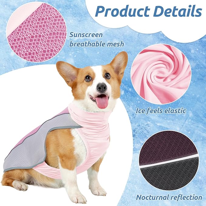 Dog Cooling Vest for Summer, Breathable Mesh Cooling Shirt Jacket for Dogs Summer Heat Relief, Lightweight Cooling Dog Harness Pet Cooler Suit for Outdoor Hiking Walking Hot Weather(Pink XL)