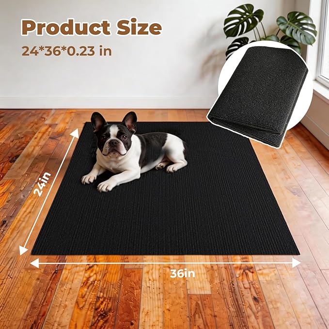 Dog Crate Mat, 24 in X 36 in Dog Playpen Mat Rubber Kennel Mat Extra Large Liner for Under Dog Crate cages, Absorbent Urine, Puppy Pee Pad Reusable Washable Floor Protector Waterproof Non-Slip Black
