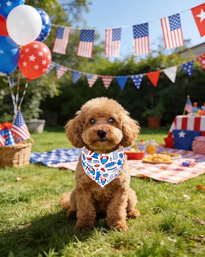 PET SHOW 50 Pack 4th of July Small Dog Bandanas Bulk XS Washable US Flag Cats Puppy Patriotic Triangle Bibs Star&Stripe Kerchief Set Dog Scarves Pet Girl Boy Holiday Grooming Accessories
