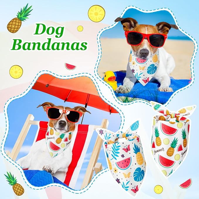 Weewooday 50 Pcs Fruit Dog Bandanas Bulk for Summer Soft Bibs Adjustable Triangle Pet Bandana for Small Medium Large Costume(Fruits Pattern, 31.5 x 21.7 X21.7 Inch)