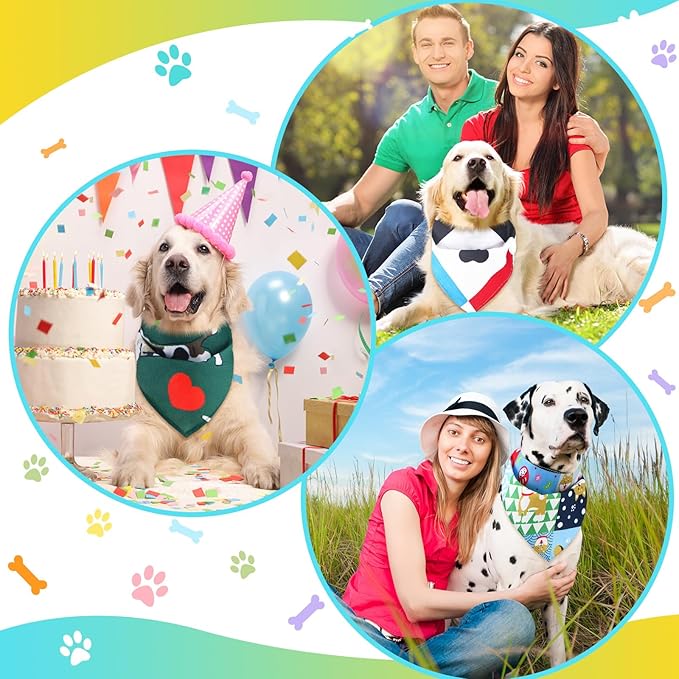 Huhumy 100 Pcs Paw Dog Bandanas Bulk Paw XL Pet Bandanas Colorful Triangle Pet Bibs Scarfs for Medium Large Dogs Spring Summer Birthday Holiday Costume Decoration