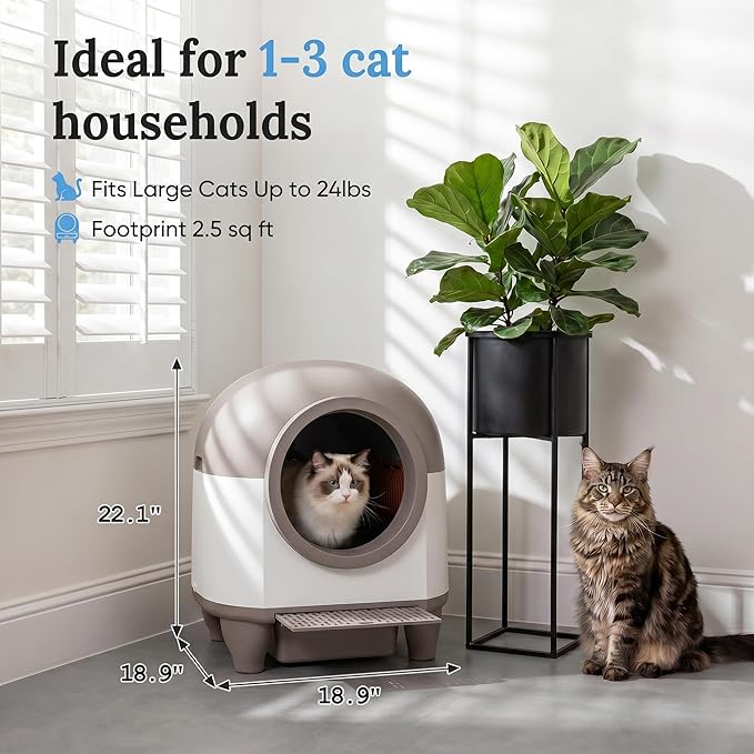 Greesum Smart Self-Cleaning Cat Litter Box, Fully Enclosed Automatic Litter Box with App Control, Safety Sensors& Large Capacity for Multi-Cat Homes, Includes Waste Bags & Mat