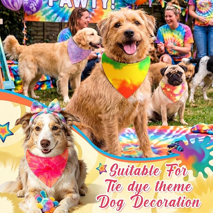 Abbylike 50 Pieces Tie Dye Dog Bandanas Bulk Colorful Hippie Pattern Dog Bandanas for Dogs Triangle Kerchief Scarf Bibs Set for Pets Summer Party Costume Accessories, 25 Styles (25.6 x 17.7 x 17.7)