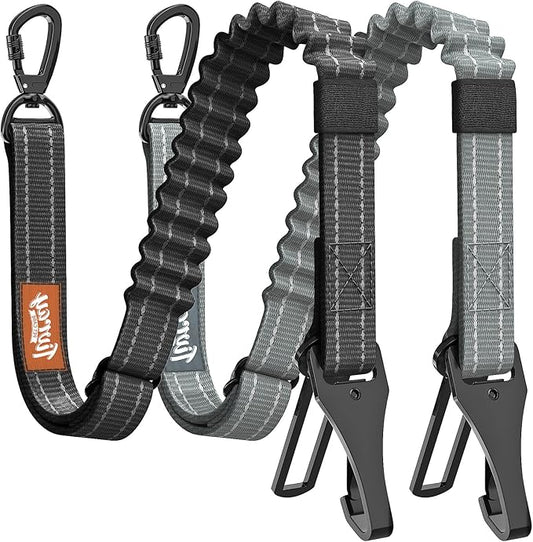 2Pcs Dog Seat Belt, Dog Car Seat Belt Bungee, Car Harness for Pet with Buckle & Hook Latch, Safety Leash Vehicle, Adjustable Reflective Pet Vehicle Tether, 360° Swivel Lock Clasp, Gray & Black