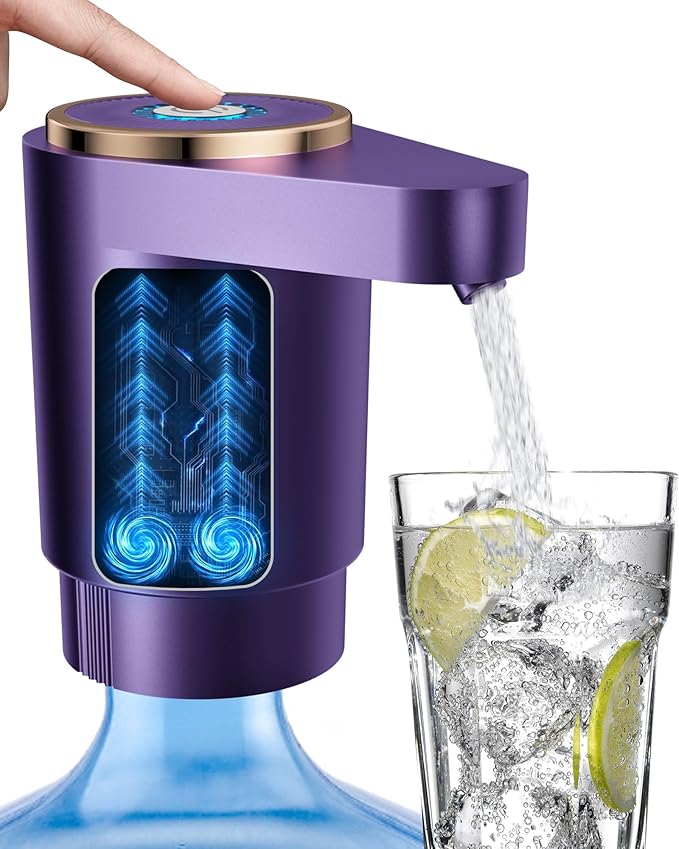 Water Jug Pump for 5 Gallon Bottle – Portable Electric USB-C Charging Dispenser, Dual Powerful Motors, Fast Flow, Fits 2-5 Gallon Jugs – Ideal for Home, Office, Camping, RV, Dark Purple