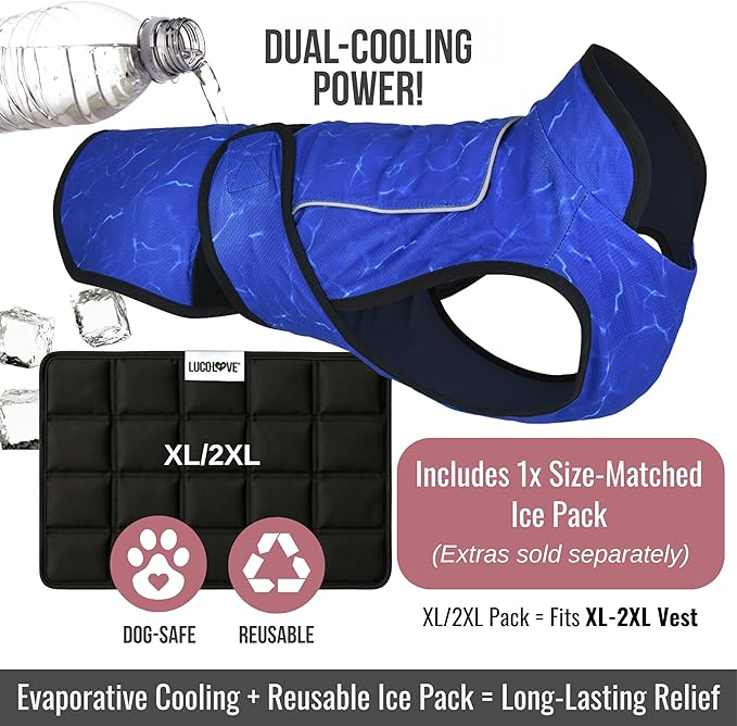 Dog Cooling Vest with Ice Pack – 2-Layer Evaporative Cooling Jacket with High Collar, UV Protection & Size-Matched Ice Pack – Cooling Vest for Dogs for Hot Weather (Blue Aqua, XX-Large)