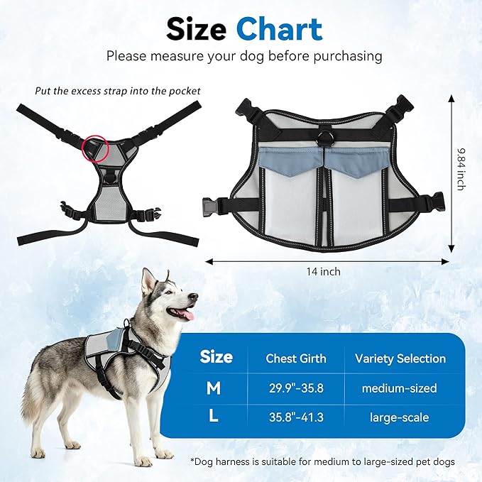 Cooling Dog Vest: Large Dog Harness - Made from Aviation-Grade Temperature - Adjustable Soft Padded Pet Harness for Summer Hot Weather