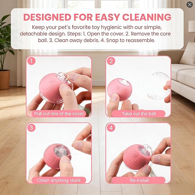 Rechargeable Smart Rolling Cat Ball, Automatic Interactive Cat Toy with 3 Modes, LED Light & 3 Replaceable Accessories, Indoor Cat Exercise Toy for Kittens & Adult Cats, for Boredom Relief Green