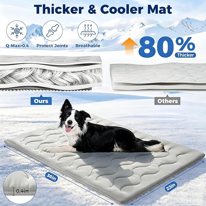 Dog Cooling Mat, Q-MAX>0.4 Reversible Kennel Mat (Cool & Warm), Dog Crate Pad Indoor & Outdoor, Portable Waterproof Washable All-Season Pet Bed Mat 36"×23"