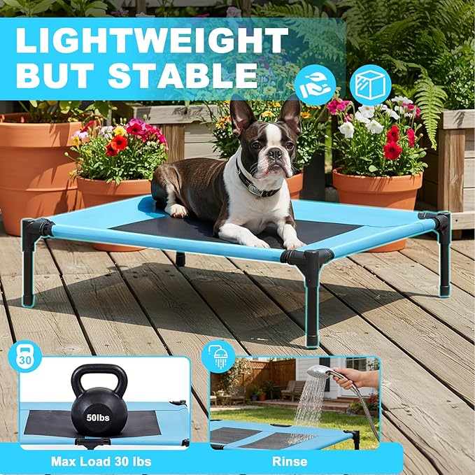 S/M/L Outdoor Elevated Dog Cot with Canopy & Side Shade for Camping Small Medium Dogs (Carry Bag), Portable Cooling Raised Dog Bed