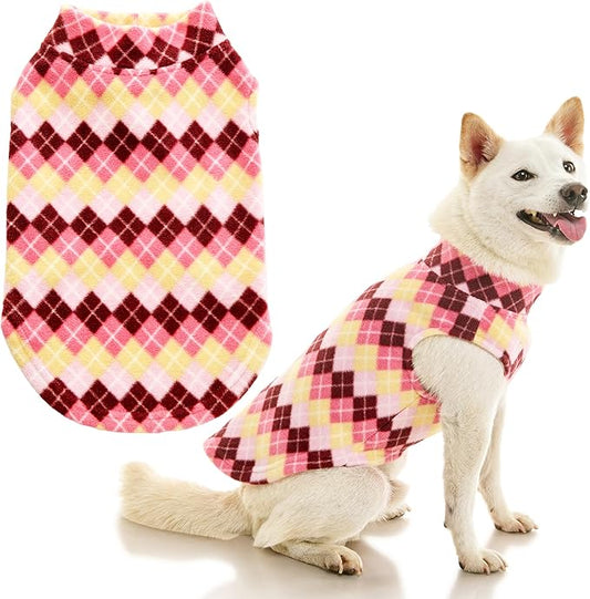 Gooby - Stretch Fleece Vest, Pullover Fleece Vest Jacket Sweater for Dogs, Argyle Pink, 6X-Large