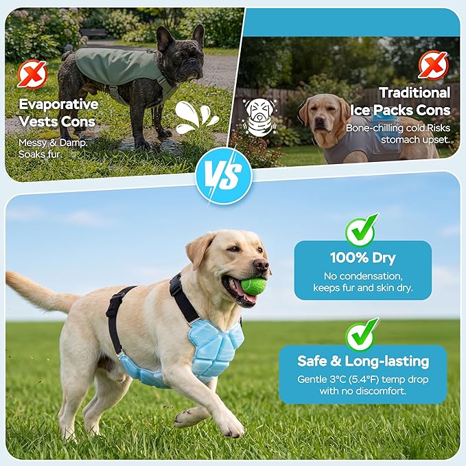 Cooling Vest, 30% Lighter Than Water Vests, Dry-Chill Lightweight Physical Gear (Prevents Over-Chilling), Adjustable Stretch Cords, dog cooling vest for Indoor Outdoor, Hot Weather, summer use(L)