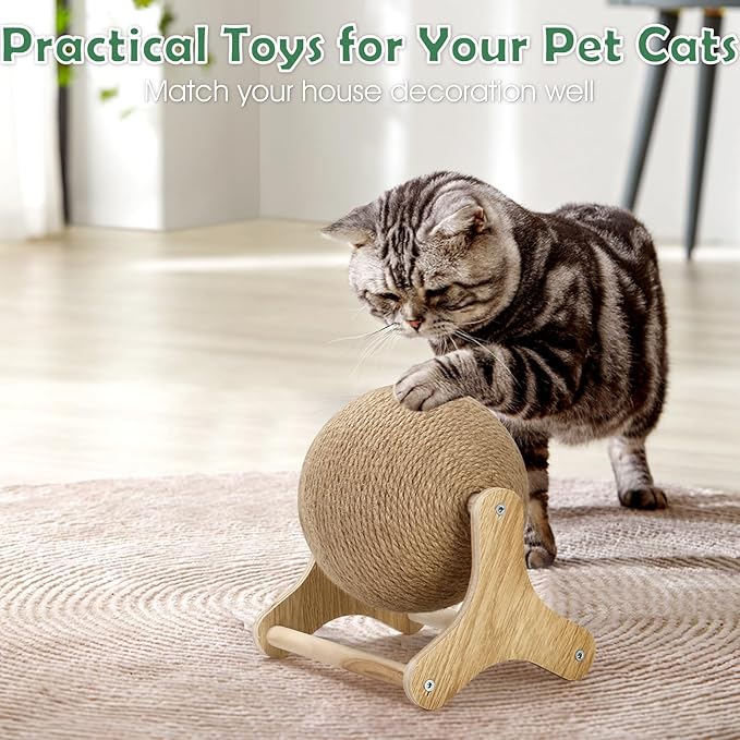 Outamateur Sisal Cat Scratcher Ball Toy with Stable Stand, Interactive Exercise Toy, Sisal Cat Scratching Ball for Small Pet Interactive Exercise and Play