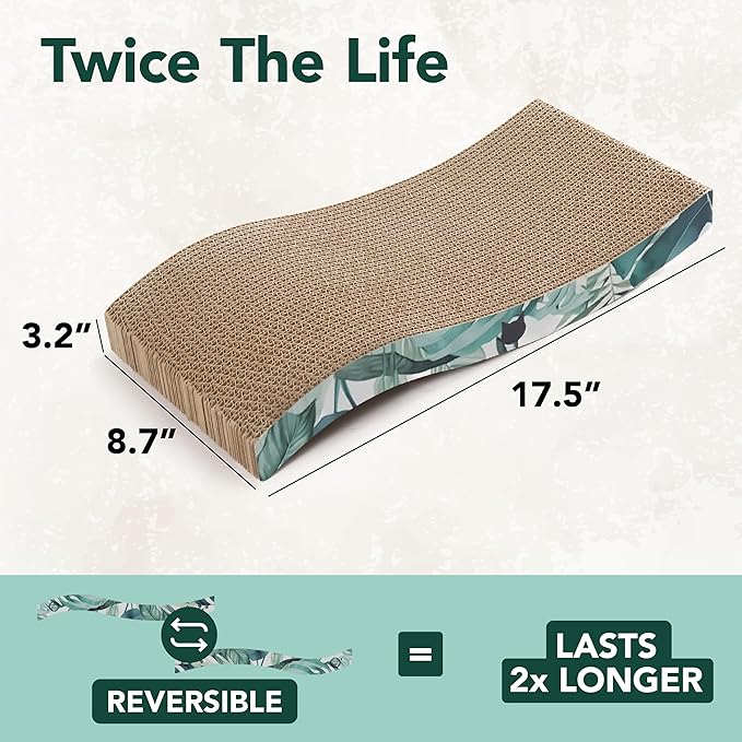 Reversible Wave Cat Scratcher for Indoor Cats - Cat Scratching Board, Horizontal Cat Scratch Pad Lounger with Reversible Usability and Extra Comfort for Lounge(1Pack, Go Green)