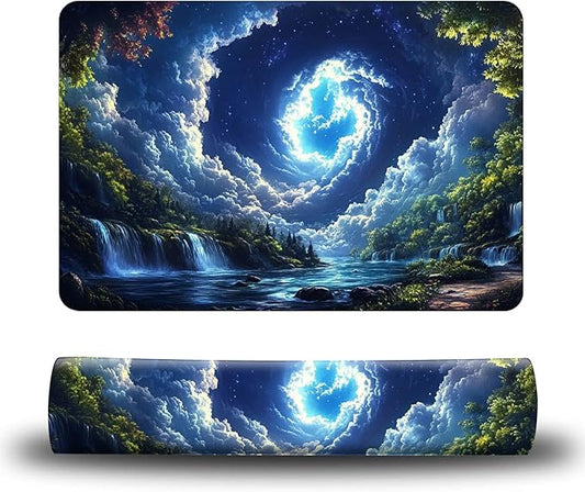 Dog Food Mat, 19.6" x 23.6" Absorbent Pet Feeding Mat for Food and Water, Waterproof Diatom Mud Pet Placemat with Non-Slip Rubber Backing, Easy Clean Cat Bowl Mat for Floors - Forest Sky