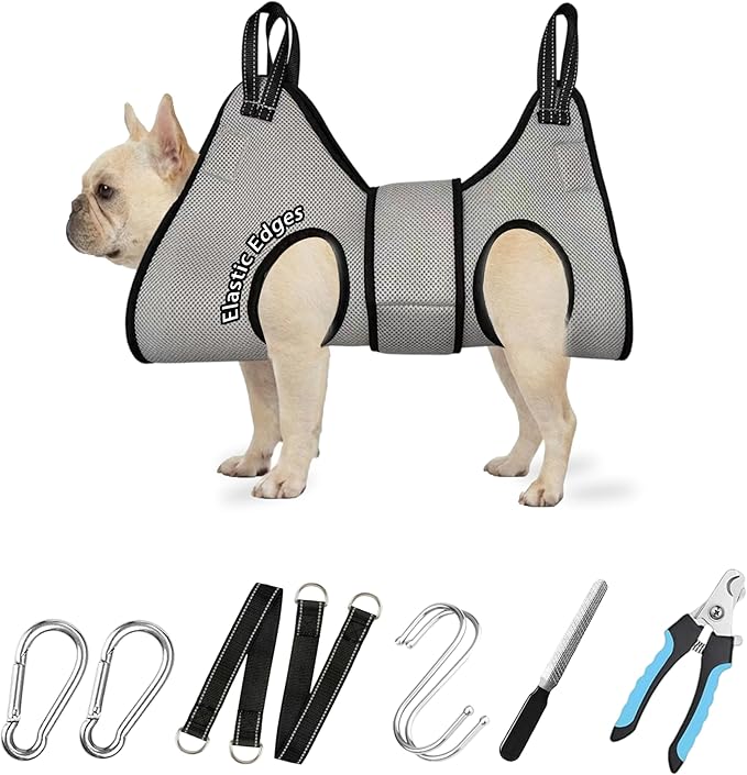 Dog Grooming Hammock Harness, with Elastic Leg Openings for a Flexible Fit, Dog Sling for Nail Trimming, Small Dogs Restraint Hanging Hanger Holder for Clipping Nails (Gray)