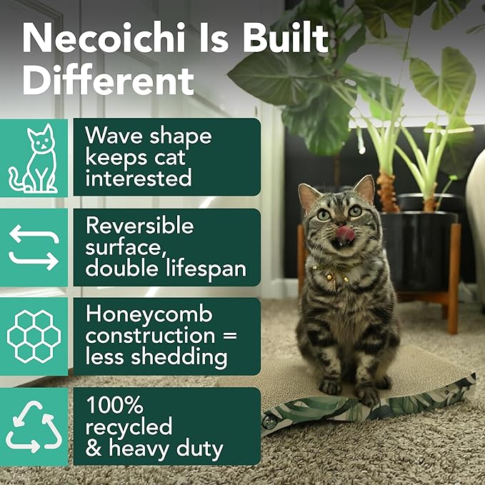 Reversible Wave Cat Scratcher for Indoor Cats - Cat Scratching Board, Horizontal Cat Scratch Pad Lounger with Reversible Usability and Extra Comfort for Lounge(1Pack, Go Green)