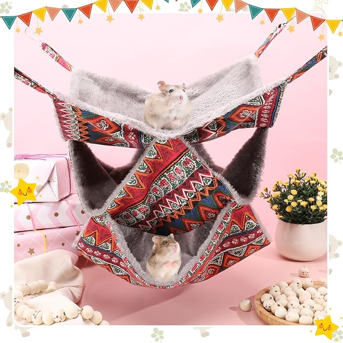 3 Tier Guinea Pig Cage Accessories,Ferret Rat Hammock,13.7x13.7 Inches, Pet Cage Hanging Bunkbed Hammock for Small Animals,Guinea Pig,Ferret,Kitten,Squirrel, Chinchilla, Rat,Parrot