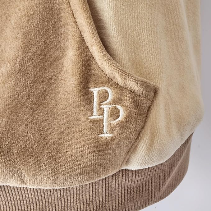 Pet Passion Cooper II Organic Cotton Velour Dog Hoodie Pet Coat for Small, Medium and Large Dogs, Coffee Color Block, XXX-Small (up to 5lbs)