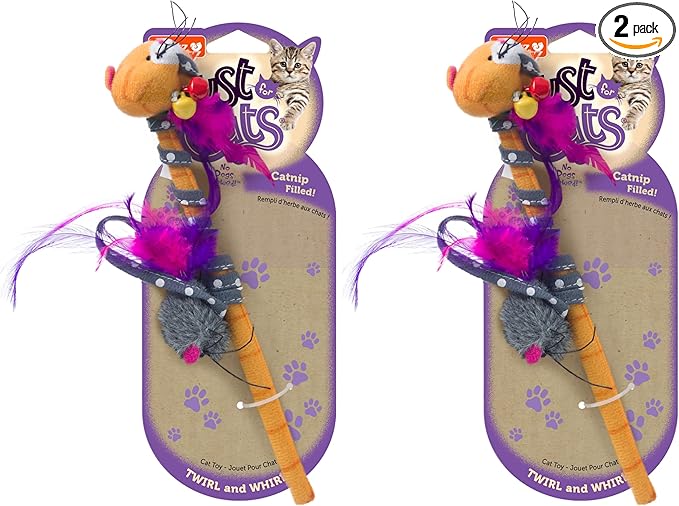 Hartz Just for Cats Twirl and Whirl Interactive Cat Toy Wand, All Breed Sizes (Pack of 2)