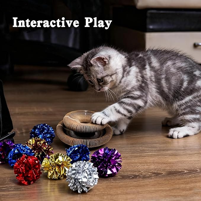 2PCS Magic Organ Cat Scratch Board Sets with 10 Extra Balls，Interactive Cardboard Puzzle Ball Track Toy for Indoor Cats | Collapsible Ball Track with Bell, Eco-Friendly Ring for Play, Chase & Scratch