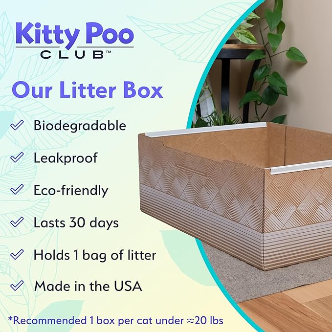 Kitty Poo Club Disposable Cat Litter Box 2-Pack with 2 Bags Fine-Grain Silica Litter (6 lbs Each), Patented Leak-Proof Design, 2 Months Odor Control, Made in USA, Perfect for Travel & Multi-Cat Homes