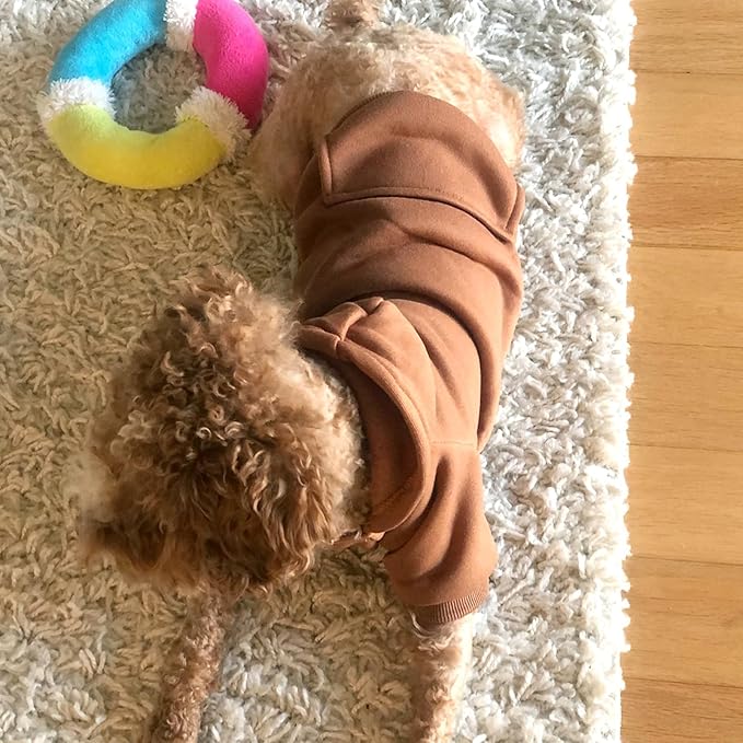 Jecikelon Soft Dog Hoodies for Small Dogs, Fleece Puppy Sweatshirt with Pockets, Warm Winter Cold Weather Coats for Pet Cat, Cute Clothes Puppy Costume (Coffee, X-Large)