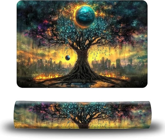 Dog Food Mat, 15.7" x 23.6" Absorbent Pet Feeding Mat for Food and Water, Waterproof Diatom Mud Pet Placemat with Non-Slip Rubber Backing, Easy Clean Cat Bowl Mat for Floors - Rain Drop Trees