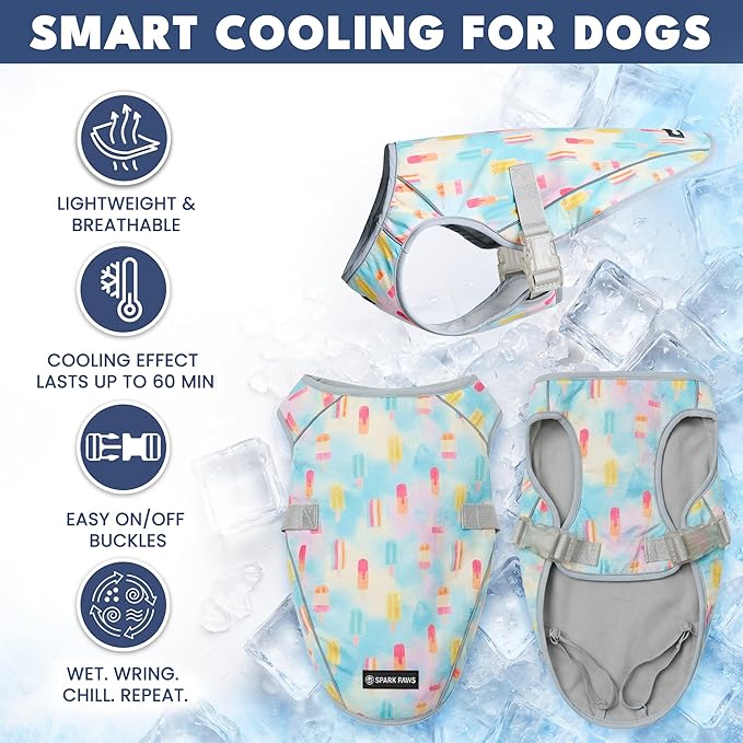 Spark Paws Dog Cooling Vest - SPF 50 UV Sun Protection - Summer Heat Relief Gear for Dogs, Lightweight, Evaporative Cooling - Dog Anxiety Relief Vest During Hot Days - Popsicles - Size 2XL