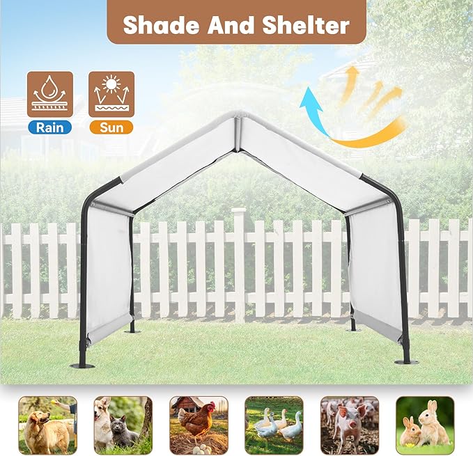Dog Shade Shelter Outside 4'x4'x3' Tent for Large Medium Dogs, Outdoor Sun Rain Canopy Pet House for Livestock Pigs Cats with Waterproof Roof Ground Nails,Cloud Grey