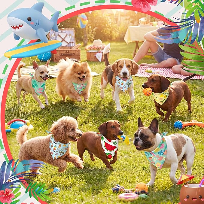 Weewooday 50 Pcs Summer Bandanas Bulk for Dogs Kerchief Bibs Scarves with Beach, Fruit, Hawaii Ice Cream Luau Aloha Pool for Small Medium Large Grooming Accessories(19.7 x 13.8 x 13.8 Inch)