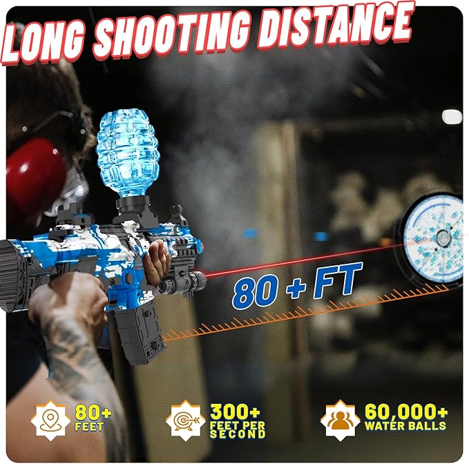 Electric Gel Ball Blaster, High Speed Automatic Splatter Ball Blaster with 60000+ and Goggles, JIFTOK Rechargeable Splatter Ball Toys for Outdoor Activities Shooting Game Party Favors-Blue