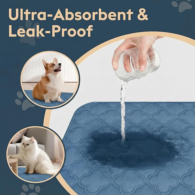 FunFurry Washable Pee Pads for Dogs - 2 Pack Reusable Pee Pads，Waterproof Puppy Pads，Pet Training Pads，Super Absorbent with Dog Paw Shape Non-Slip Backing (Blue, 18" X 24" - 2 Pack)